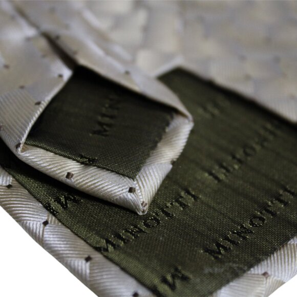 MINOTTI 100% Silk Men's Tie - Ivory, Gold & Brown Pin Dot ⚡️BUY 3 for $55⚡️ - Picture 6 of 8